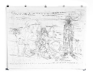 * o. T. | Mann vor Sonne, Wüste | Kohle auf Papier | 120 x 150 cm | 2019