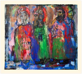 o.T. | 3-Könige | Wasserfarben auf Papier, Collage übermalt | 110 x 120 cm | 2024