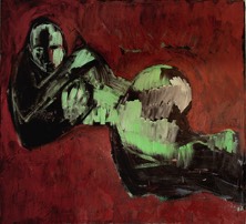 Cindy C. auf braunem Sofa | Öl auf LW | 140 x 160 cm | 1987