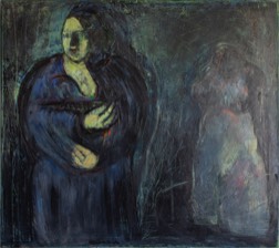 Frau mit Skulptur | Öl auf Leinwand | 115 x 145 cm | 1983