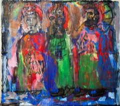 o.T. | 3-Könige | Wasserfarben auf Papier, Collage übermalt | 110 x 120 cm | 2024