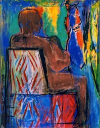Mann sitzend | Frau | Pigment auf LW | 140 x 110 cm | 2001