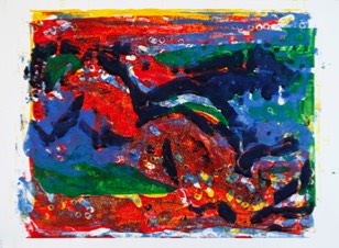 * o. T. | Schwimmerin | Holzschnitt | 4-farbig | Unikat | 1996